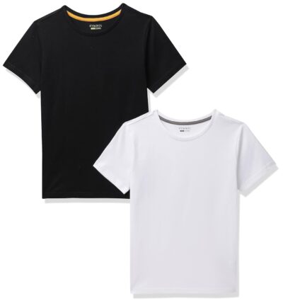Amazon Brand - Symbol Regular Fit Boys 100% Cotton Solid Print Half Sleeves T-Shirt | Age 2-12 Years (Pack of 2)