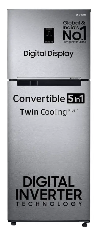 Samsung 385 L, 2 Star, Convertible 5-in-1 Digital Inverter, with Display Frost Free Double Door Refrigerator (RT42C5532S9/HL, Silver, Refined Inox)
