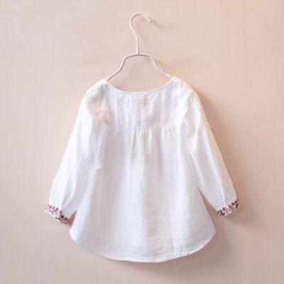 White Button New Summer Cotton Regular Fit Top for Girl's - Image 3