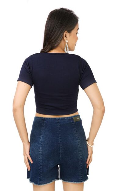 Brown Abs Round Neck Short Sleeve Knit Ribbed Crop Top Teen Tee Shirts - Image 5