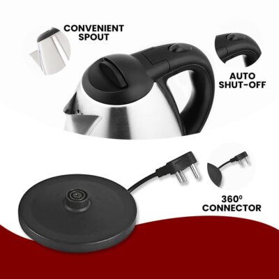 Cadlec 1.8 Litres Electric Kettle Aquanix | 1500W | Silver - Black | Automatic Cut-off | Stainless Steel | Rotatable Base | Power Indicator | Single-Touch Lid Locking - Image 5