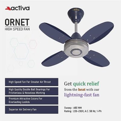 ACTIVA ORNET High Speed 850 RPM 4 Blades (600MM) Anti DUST Coating Ceiling Fan 2 Year Warranty (Silver Blue) - Image 7
