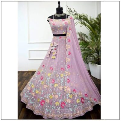Vrucshraj clothing Women's Embroidered Georgette Semi-stitched Lehenga Choli for Women I Designer I New I Bridal I Navratri I Stylish I Lehenga for women - Image 5