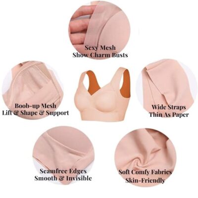GLAMORAS Women Nylon Spandex Seamless Mesh Lace Bras for Women Wirefree Comfortable Padded Lift Push Up Thin Soft Sexy Back Smoothing Bra Pullover Bras. Size: L-3XL - Image 4