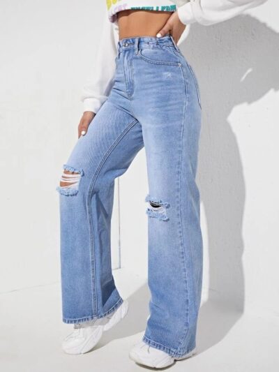 SATPURUSH Women's Regular Solid Mid Rise High Waist Boyfriend Style Wide Leg Bell Bottom Jeans Pant - Image 4
