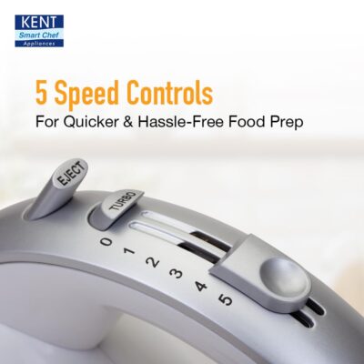 KENT 16051 Hand Blender 300 W | 5 Variable Speed Control | Multiple Beaters & Dough Hooks | Turbo Function, Plastic, 300 Watts - Image 4