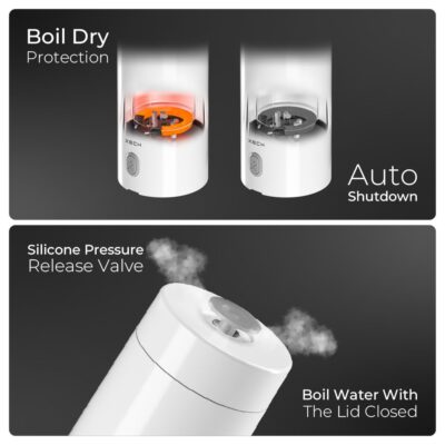 XECH Electric Kettle For Travel Hot Water Mini Kettle In-Built Cable Portable Bottle Design 300W Heating Element to Boil Water and Prepare Tea Coffee without Milk Small Kettles (Hydroboil Lite) - Image 7