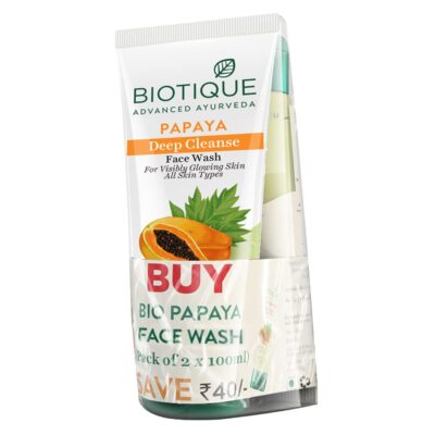 Biotique Papaya Deep Cleanse Face Wash | Gentle Exfoliation | Visibly Glowing Skin | 100% Botanical Extracts| Suitable for All Skin Types | 2x100ml - Image 2