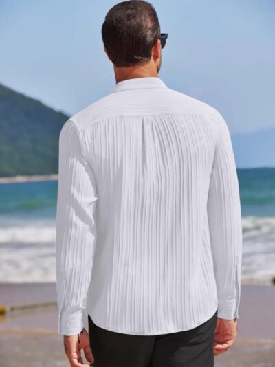 Leriya Fashion Casual Textured Button Down Regular Fit Shirts Long Sleeve Shirt for Men - Image 2