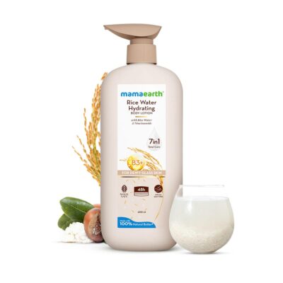 Mamaearth Rice Water Hydrating Body Lotion with Rice Water & Niacinamide for Dewy Glass Skin | 48 Hrs Moisturization | Nourishes Skin | 7in1 Total Care | 100% Natural Butter | Non Greasy Smooth Skin | 400 ml - Image 3