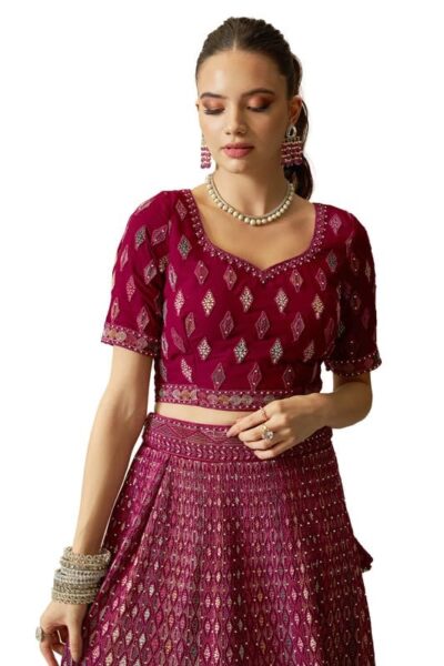 Soch Womens Georgette Embroidered Unstitched Lehenga Set with Stone Embellishments - Image 5