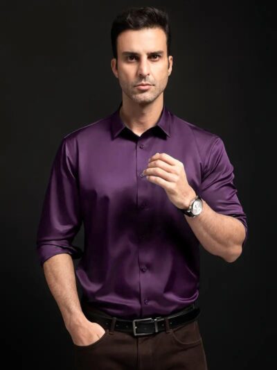 IndoPrimo Men's Stylish Solid Satin Casual Shirt for Men Full Sleeve - Image 3