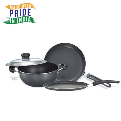 Prestige Omega Select Plus Residue Free Non-Stick Kitchen Set, 3-Pieces, Black/Silver, Aluminium - Image 2