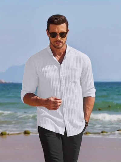 Leriya Fashion Casual Textured Button Down Regular Fit Shirts Long Sleeve Shirt for Men - Image 6