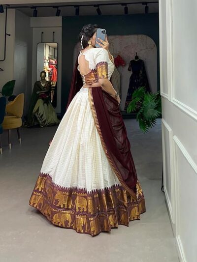 ZITON Women's Indian Traditional Kanjivaram Silk Pure Weaving Lehenga Choli Along With Dupatta And Blouse Piece, Half Saree (Unstitched) - Image 2