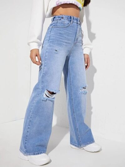 SATPURUSH Women's Regular Solid Mid Rise High Waist Boyfriend Style Wide Leg Bell Bottom Jeans Pant - Image 3