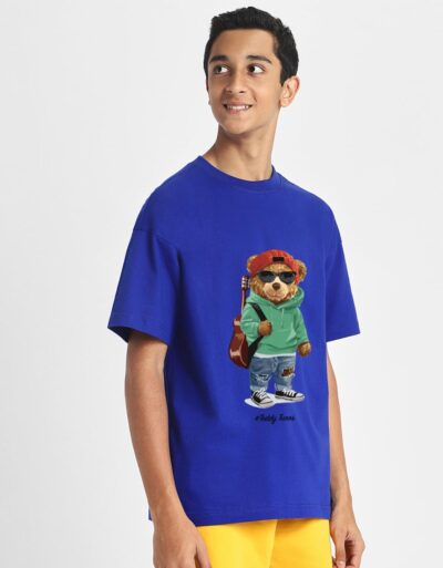 Veirdo® 100% Pure Cotton Oversized Loose Fit Drop Shoulder with Cool & Cozy Front Chest Graphic/Typographic Printed Round Neck Half Sleeve T-Shirt for Boys & Teens (Age Range: 11 to 15 Years) - Image 5