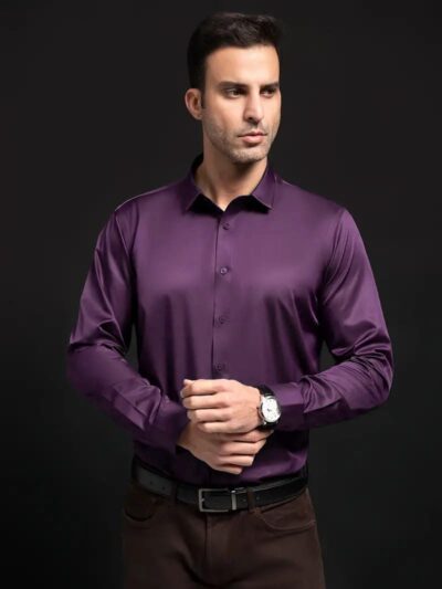 IndoPrimo Men's Stylish Solid Satin Casual Shirt for Men Full Sleeve - Image 4