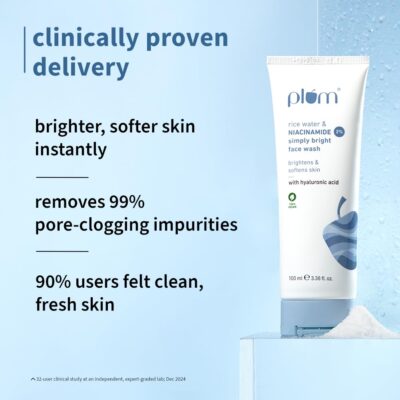 Plum Simply Bright 2% Niacinamide Face Wash with Rice Water | Brightens, Softens & Smoothens Skin | for Oily, Acne Prone, Dry, Normal, Sensitive Skin | Gentle & Non-Drying | for Men & Women | 100ml - Image 2