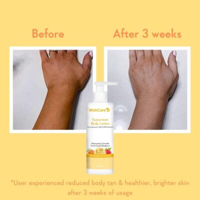 WishCare Sunscreen Body Lotion with SPF 50 PA+++ - Broad Spectrum UVA & UVB Protection, No White Cast, Enriched with Carrot Seed & Raspberry - Body Sunscreen Lotion 200ml - Image 3
