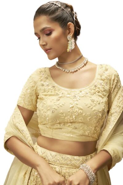 Soch Womens Net Floral Embroidered Sequin Embellished Unstitched Lehenga Set - Image 4