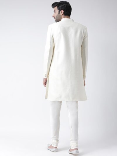 KISAH Men Self-Design Sherwani Set Indo-Western, Full Sleaves, Knee Length, Straight, Regular Fit, Mandarin Collar Ethnic Casual wear - Image 3