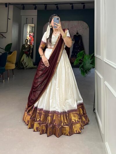ZITON Women's Indian Traditional Kanjivaram Silk Pure Weaving Lehenga Choli Along With Dupatta And Blouse Piece, Half Saree (Unstitched) - Image 4