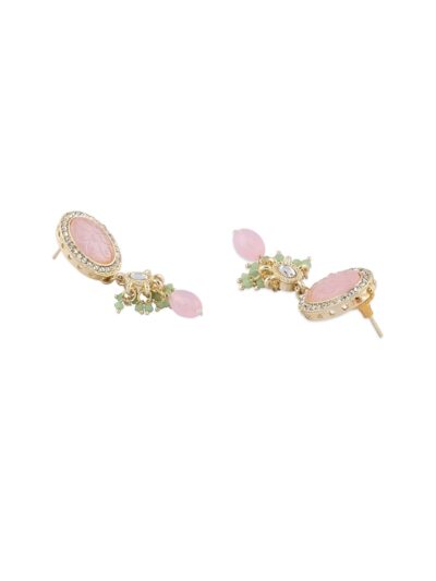 ZAVERI PEARLS Pink Green Stones Beads Kundan Necklace Earring Ring & Maangtikka Set For Women-ZPFK15376 - Image 4
