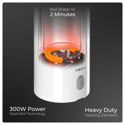 XECH Electric Kettle For Travel Hot Water Mini Kettle In-Built Cable Portable Bottle Design 300W Heating Element to Boil Water and Prepare Tea Coffee without Milk Small Kettles (Hydroboil Lite) - Image 5