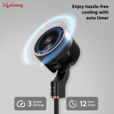Lifelong Tower Air Circulator with Vertical & Horizontal Swing, Adjustable Height, Touch Panel, 3 Speeds Noiseless Fan with Remote & Aroma Feature for Home, Air Circulator, Pedestal Fan (LLPF16R) - Image 4