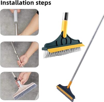 WAZDORF Bathroom Cleaning Brush with Wiper Tiles Cleaning Brush Floor Scrub Bathroom Brush with Long Handle 120° Rotate Bathroom Floor Cleaning Brush Home Kitchen Cleaning Mop… (2 in 1 Brush)… - Image 8