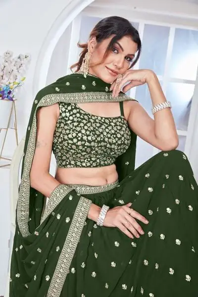 Women's Embroidered Georgette Semi-stitched Lehenga Choli for Women I Designer I New I Bridal I Navratri I Stylish I Lehenga for women - Image 4