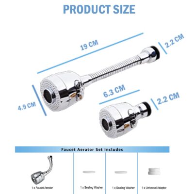 Styxon Sink Faucet Sprayer Attachment 360 Rotatable Kitchen Tap Extender Head Replacement Anti-Splash Faucet Nozzle Head with Hose and Universal Connector, 2 Mode, 19 X 4.9 X 2.2 CM, Silver - Image 2