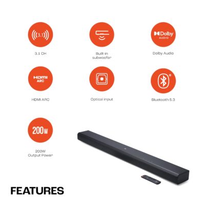 JBL Cinema SB510, Dolby Audio Soundbar with Built-in Subwoofer, 3.1 Channel, Center Channel for Superior Voice Clarity, HDMI eARC, Bluetooth & Optical Connectivity (200W) - Image 2