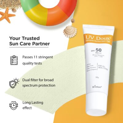 Brinton UV Doux Face & Body Sunscreen gel with SPF 50 PA+++ | Clinically Proven| Matte Finish and Oil Free Formula| Water Resistant, Non Comedogenic| Protection against UVA/UVB Rays 50g - Image 3