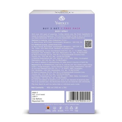 Yardley London Deo Tripack Women, Aerosol, 150Ml (Buy 2 Get 1)(Morning Dew+English Rose+English Lavender) - Image 3