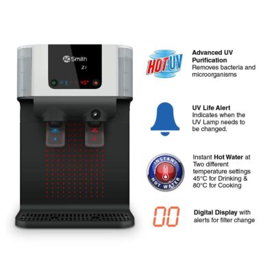 AO Smith Z1 Hot+ normal UV | UV+ UF (Ultra Violet+ Ultra Fine)Suitable for Municipal Water TDS below 200 Hot Water 10L Storage Wall mount Water Purifier for home (Not Suitable for tanker or borewell water) - Image 4