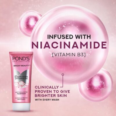 POND's Bright Beauty Anti-Dullness & Brightening Facewash With Niacinamide | For Glass-Skin Like Shine And With 4X Visibly Brighter Skin, 200Gm - Image 4