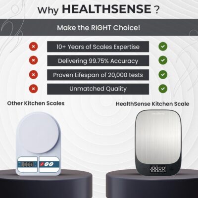 HealthSense Weight Machine for Kitchen, Kitchen Food Weighing Scale for Health Fitness, Home Baking & Cooking with SS Platform, Touch Button, Tare Function & 1 Year Warranty – Chef-Mate KS70 - Image 2