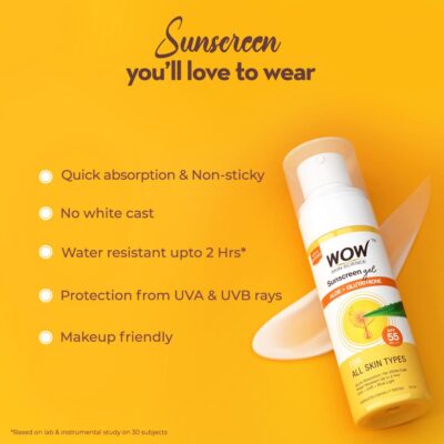 WOW Skin Science Sunscreen Gel For All Skin Types | SPF 55 PA++++ | With Glutathione & Aloe Vera Extract | Lightweight | Quick Absorbing | No White Cast | UVA & UVB Protection | 50 ml - Image 5