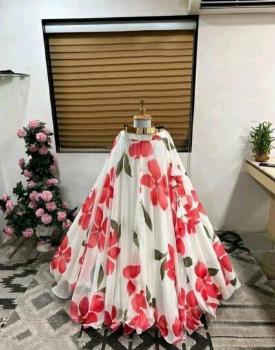 JULEE Women's Georgette Printed Lehenga Choli Flower LH - Image 3