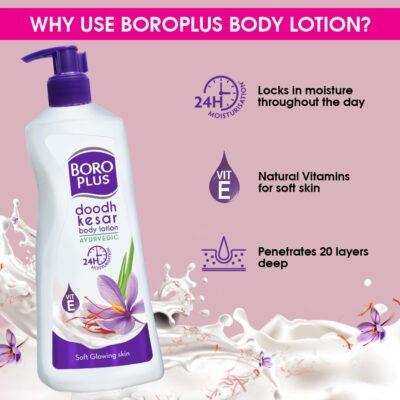 Boroplus Body Lotion Provides 24Hrs Moisturisation 100% Ayurvedic Lotion, Vitamin E For Dry And Normal Skin With Goodness Of Dhoodh, Badam & Kesar, 400Ml - Image 6