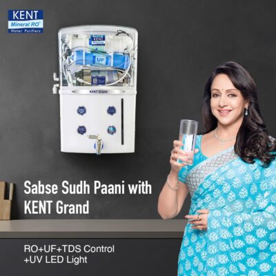 KENT Grand RO Water Purifier | Advanced RO Membrane of .0001 Micron | RO+UF+TDS Control+ UV LED Tank | 8L | 20LPH Flow | Ideal for Borewell/Tanker/Municipal Water | Largest Service Network - Image 3