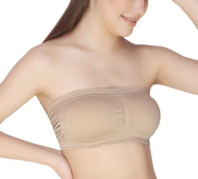GLAMORAS Women’s Nylon Spandex Solid Tube Bra Padded Wire Free Stretchable Seamless Strapless Breathable Pull On Bandeau Bralette Bras | Free Size - Image 4