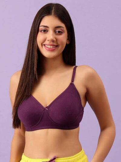 Clovia Women's Cotton Non-Padded Wirefree Full Coverage T-Shirt Bra in Purple - Image 2
