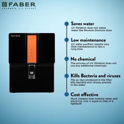 Faber CUV 8000 Water Purifier | UV+UF+Cu Guard |7L Tank, 7 Stage Filtration, Pre & Post Carbon| Not Suitable for Borewell/Tanker Water| Pressure & Purification Indicator | Upto 200 TDS | (Black) - Image 4