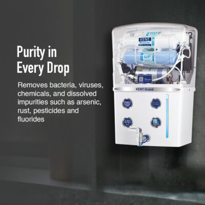 KENT Grand RO Water Purifier | Advanced RO Membrane of .0001 Micron | RO+UF+TDS Control+ UV LED Tank | 8L | 20LPH Flow | Ideal for Borewell/Tanker/Municipal Water | Largest Service Network - Image 5