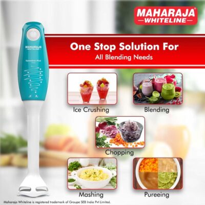 Maharaja Whiteline Speedmix Plus Hand Blender with Stainless Steel Blades | Long Lasting Performance with 175 Watts Motor | Detachable Plastic Foot | 2 Year warranty (Turquoise Blue & White) - Image 5