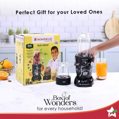 Wonderchef Nutri-blend Mixer, Grinder & Blender|Powerful 500W 22000 RPM 100% Full Copper Motor|Stainless steel Blades|2 unbreakable jars|2 Years warranty | Recipe book by Chef Sanjeev Kapoor | Black - Image 6