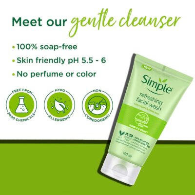 Simple Kind To Skin Refreshing Face Wash 150 ml | 100% soap-free gentle cleanser for sensitive, dry & oily skin, for women & men - Image 7